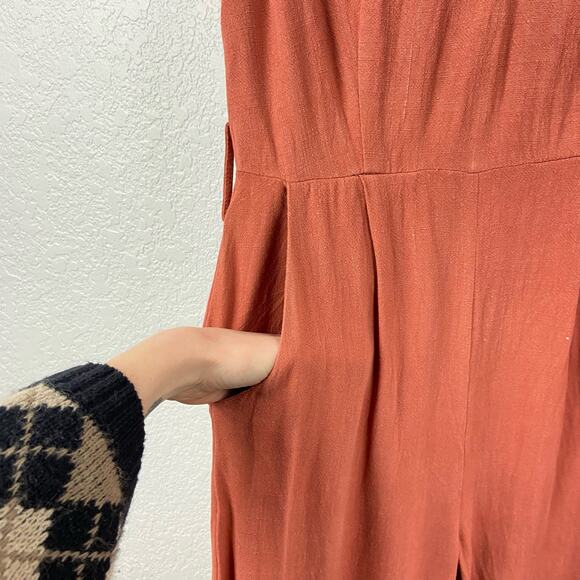 Lulu’s orange v-neck sleeveless wide leg jumpsuit small - Picture 7 of 8